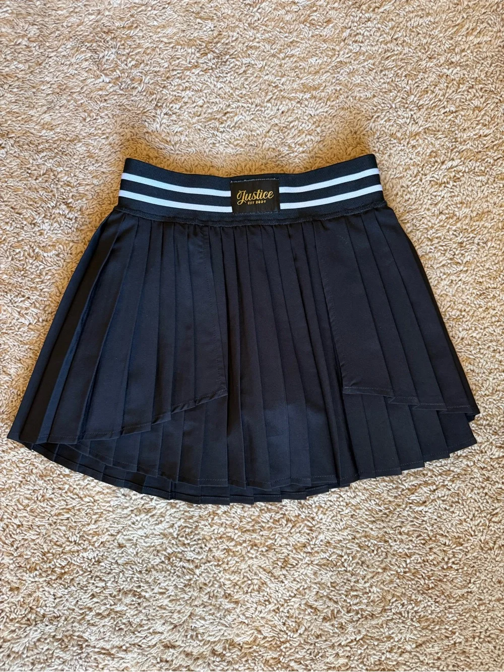Kids Justice Black Pleated Skort with Striped Elastic Waistband